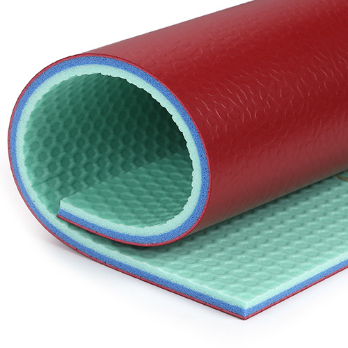 Prefabricated multilayer PVC sports mat rolls available in various professional colors.