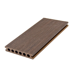 Professional color samples of WPC composite decking with wood grain textures.