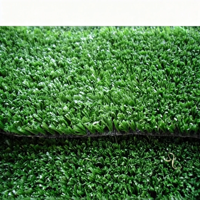Close-up of jade and lemon green synthetic soccer turf featuring high UV and wear resistance.