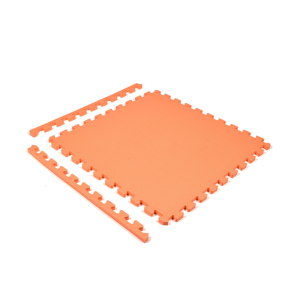 Demonstration of premium foam mats interlocking with Royal interlocking carpet tiles.