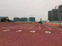 Demonstration of shock-absorbent rubber fitness tiles for high-impact sports protection.