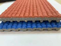 Diagram showing the layers of a sport floor from cement base to EPDM surface.