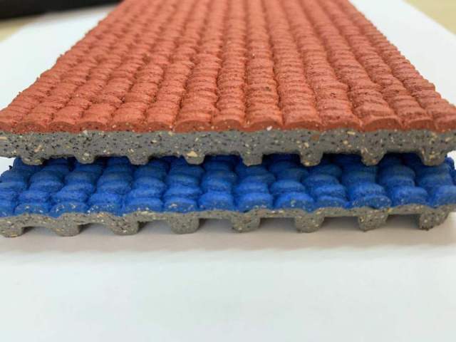 Diagram showing the layers of a sport floor from cement base to EPDM surface.