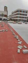 All-weather prefabricated sport floor designed to resist fading and changing climates.