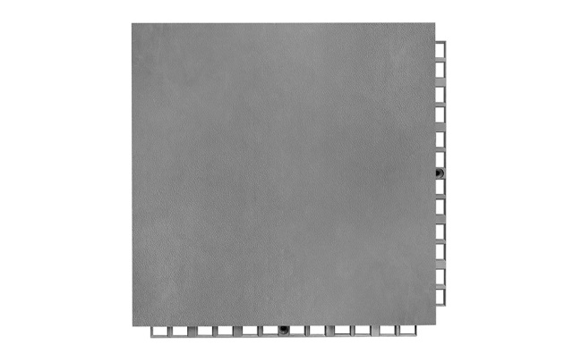 Underside view of a 305×305×16mm TPR indoor court sports flooring tile showing the octagonal bottom support structure, which distributes player impact and fall loading evenly across the subfloor surface for volleyball, basketball, futsal, and bowling facility installations.
