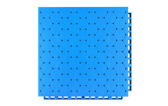 Underside view of a 305×305×16mm TPR sports flooring tile showing the octagonal bottom support structure and integrated two-way drainage channel geometry, illustrating the load distribution footprint and bidirectional water runoff path for outdoor sports surface installation.