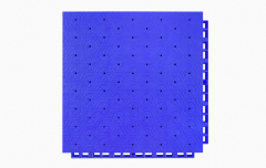 Top-down view of a 305×305×21mm thermoplastic rubber sports flooring tile showing the thickened hexagonal dark pattern surface texture and the large flat soft material surface layer, designed for anti-slip performance and fall protection in professional school and college sports venues.