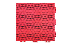 Close-up of the four-point injection molding lock structure connection joint on a 319×319×16mm three-layer hexagonal PP playground tile, showing the dimensionally consistent interlocking perimeter geometry produced by the four-point injection molding process for large-area school playground installations.