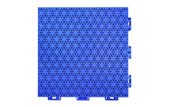Profile and cross-section view of a 319×319×16mm three-layer reinforced hexagonal PP interlocking playground tile showing the thickened and reinforced upper, intermediate, and lower hexagonal layers, illustrating the three-stage load distribution and impact protection depth for school playground safety surface procurement.