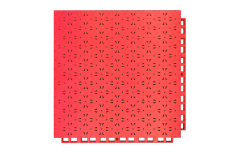 Underside and profile view of a 305×305×14mm TPR safety flooring tile showing the six-direction support foot geometry, which distributes fall impact loads radially across the substrate in six directions, and the drainage hole exits, for sports field and kindergarten outdoor safety surface installations.