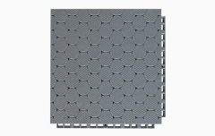 Top-down view of a 305×305×21mm TPV soft elastic sports flooring tile showing the thickened hexagonal dark pattern surface texture and the large flat soft material surface layer, designed for anti-slip grip and fall protection performance in professional school, college, and competition sports venue installations.
