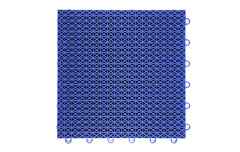 Underside view of a 305×305×15.8mm double-layer diamond PP interlocking sports tile showing the double support feet configuration, which distributes vertical impact and ground contact loads across two independent substrate contact points for improved ground stability on court sports surfaces.
