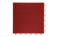 Profile cross-section view of a 305×305×15.8mm double-layer diamond PP sports tile showing the two-plane diamond layer structure and the dimensional precision of the four-point injection molded 15.8mm tile body, for basketball, volleyball, and badminton court installation.