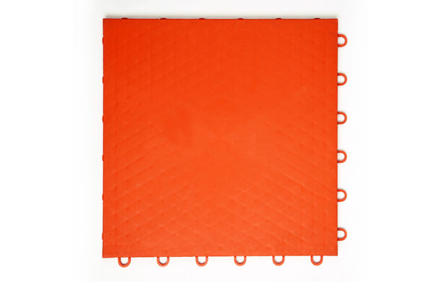 Top-down view of a 305×305×13mm PP rubber composite indoor sports tile showing the solid polypropylene surface layer with anti-slip texture, designed for court sports grip performance on basketball, volleyball, and badminton court installations where ankle injury reduction is a facility procurement requirement.
