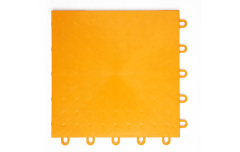 Profile and underside view of a 305×305×13mm PP rubber composite indoor sports tile showing the elastic rubber base layer and equilateral triangular support structure, illustrating the two-material composite construction that delivers ankle joint protection and vertical impact cushioning for indoor court sports use.