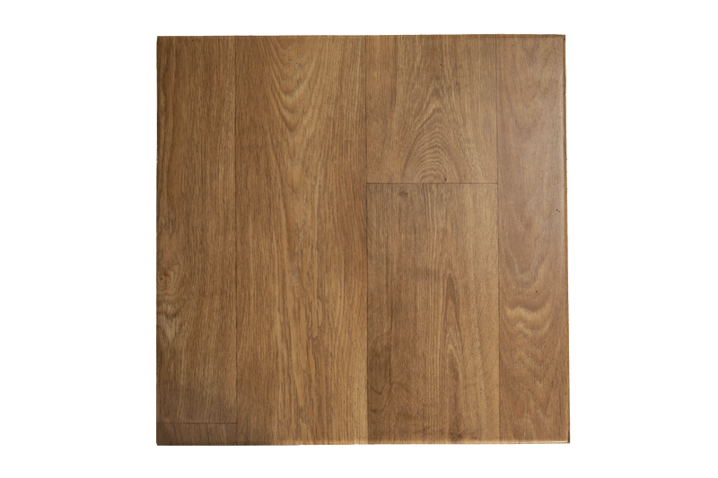 Completed home gym or premium fitness space flooring project using YC-PMU wood grain composite rubber floor mats showing full-area coverage across a residential gym room, with the wood grain surface providing aesthetic consistency with the living space and the eco-friendly odorless rubber material meeting indoor air quality requirements for enclosed residential installations.