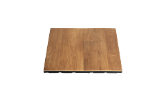 Installation view of YC-PMU wood grain lightweight composite rubber floor mats being laid in a home gym or premium residential fitness room, showing the tile layout pattern with 500×500mm or 1000×1000mm units and the wood grain surface integrating with the surrounding residential interior floor finish at 20–30mm thickness for shock absorption and noise reduction.