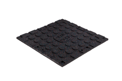 Front view of the YC-PMP lightweight composite elastic rubber floor mat in 500×500mm or 1000×1000mm tile format showing the surface finish and tile profile at 15/20/25/30mm thickness options, designed for home gym, fitness training room, and shock-absorbing area flooring installations with 10% weight reduction and confirmed shock-absorbing capability.