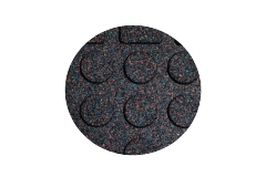 Close-up detail of the granite pattern surface texture on the YC-PMU+ lightweight composite rubber floor mat, showing the wear-concealing surface design that maintains visual consistency under high-traffic commercial gym use from footwear abrasion and training equipment movement, available in 500×500mm and 1000×1000mm tile formats at 20mm, 25mm, and 30mm thickness options.