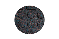 Cross-section thickness detail of the YC-PMP lightweight composite rubber floor mat showing the four available thickness profiles — 15mm, 20mm, 25mm, and 30mm — illustrating the material depth range for shock absorption selection from surface protection at 15mm through to heavy lifting platform impact attenuation at 30mm in home gym and fitness room flooring installations.