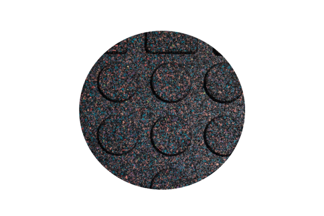 Cross-section thickness detail of the YC-PMP lightweight composite rubber floor mat showing the four available thickness profiles — 15mm, 20mm, 25mm, and 30mm — illustrating the material depth range for shock absorption selection from surface protection at 15mm through to heavy lifting platform impact attenuation at 30mm in home gym and fitness room flooring installations.