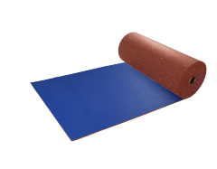 Homopolymer surface rubber floor roll in multi-layer integrated construction showing dense non-porous top surface, non-slip texture, and rolled format for gym flooring, anti-skid protection, and composite product surface material applications