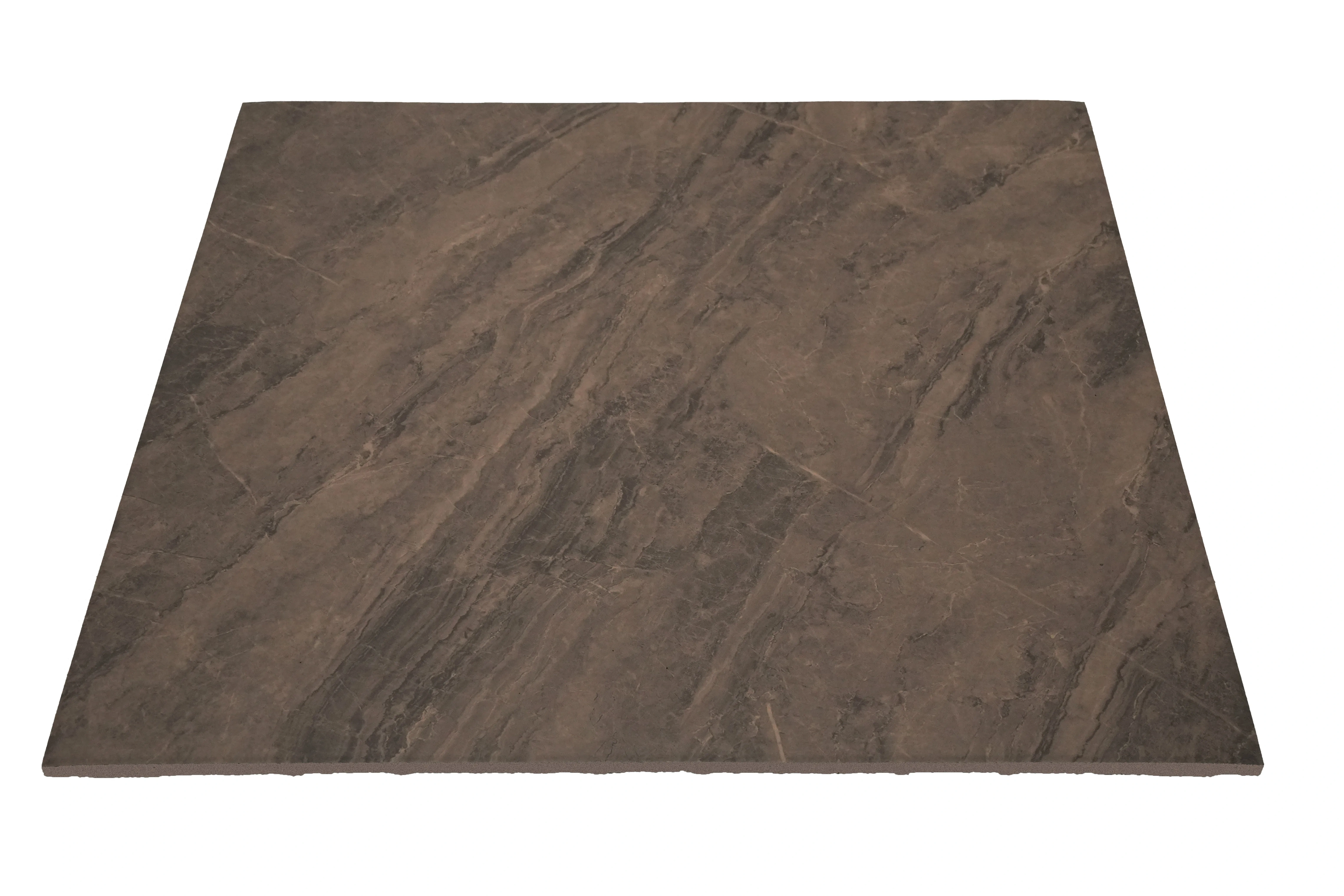 Close-up cross-sectional and surface detail of copolymer rubber floor tile showing compact surface layer, copolymer body construction with delamination resistance, anti-skid texture pattern, and tile edge seam profile