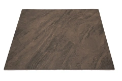 Close-up cross-sectional and surface detail of copolymer rubber floor tile showing compact surface layer, copolymer body construction with delamination resistance, anti-skid texture pattern, and tile edge seam profile
