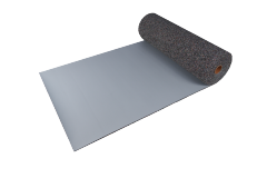 Close-up cross-sectional and surface detail of homopolymer rubber floor roll showing multi-layer integrated bonding structure, dense surface layer with hidden bacteria resistance, textured anti-skid backing, and refurbishable wear surface characteristics