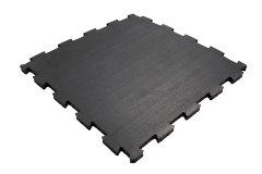 Composite elastic interlocking rubber mat in full square geometric perspective showing the modular 485×485 mm or 985×985 mm profile, dual-layer construction, and interlocking edge configuration for commercial gym, skating rink, or exhibition hall floor installation.