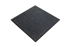High-magnification macro surface view of the ordinary elastic rubber mat showing the 15% EPDM color point distribution within the fine SRS rubber particle matrix, highlighting the non-slip color dot texture profile for gym, playground, and safety flooring procurement.
