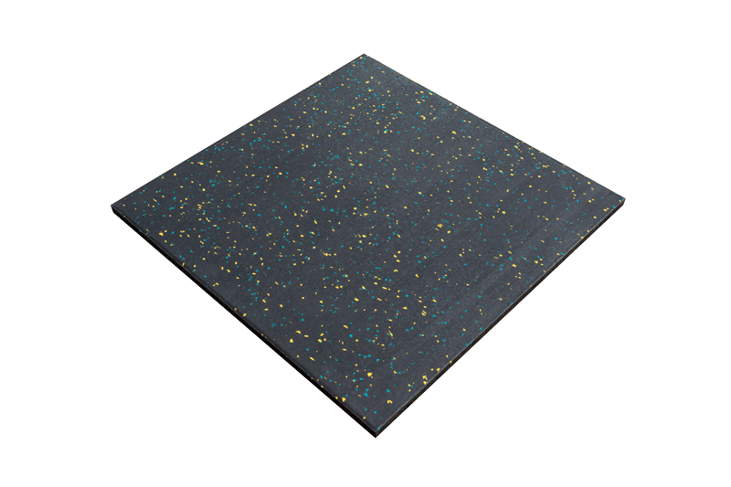 High-magnification macro view of the composite elastic rubber mat surface layer showing the high-temperature pressed coil structure manufactured via rotary cutting, with anti-slip texture profile visible for commercial gym and indoor flooring applications.