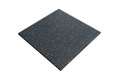 High-magnification macro view of the composite elastic rubber mat surface layer showing the high-temperature pressed coil structure manufactured via rotary cutting, with anti-slip texture profile visible for commercial gym and indoor flooring applications.