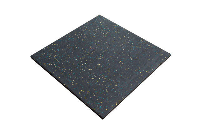 High-magnification macro view of the composite elastic rubber mat surface layer showing the high-temperature pressed coil structure manufactured via rotary cutting, with anti-slip texture profile visible for commercial gym and indoor flooring applications.
