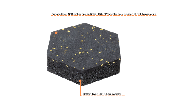 Field layout closeup showing hidden buckle splicing installation execution on ordinary elastic rubber mats, with concealed joint mechanism engagement, flush surface alignment, and modular unit positioning across a commercial gym or indoor safety flooring environment.