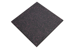 Ordinary elastic rubber mat (color dots) in full square geometric perspective showing the uniform modular block configuration, dual-layer construction profile, and color dot surface pattern for commercial gym, school playground, and indoor safety flooring installation.
