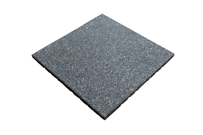 Direct profile view of the grooved base variant on a composite elastic rubber mat, showing the channel line geometry along the bottom substrate surface, designed for enhanced mechanical shock absorption, noise reduction, and sub-floor deflection in commercial gym and heavy-load indoor flooring installations.