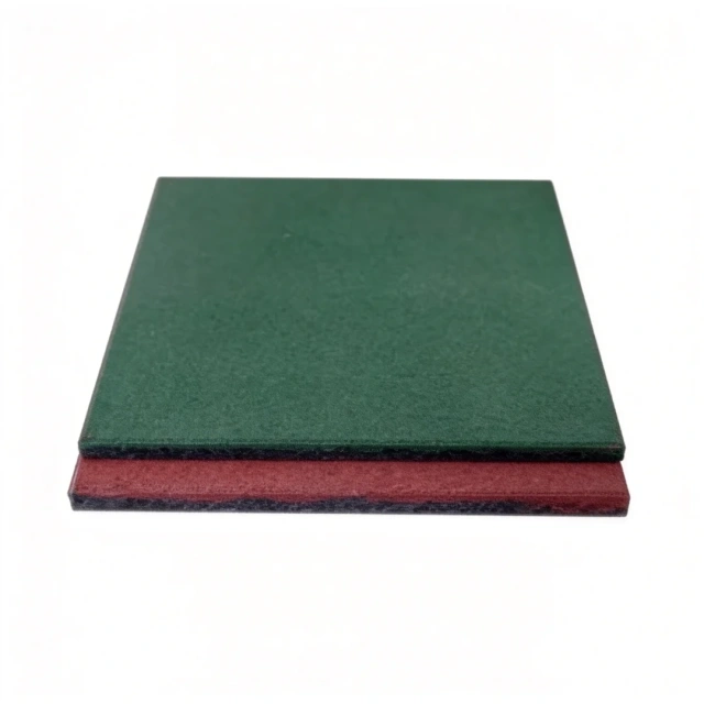 Single outdoor rubber tile 500x500mm showing surface texture and thickness profile