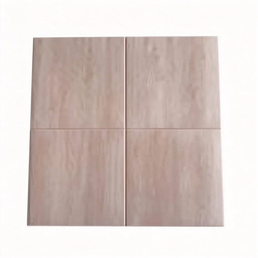 Wood-grain rubber floor tiles in modular 50cm × 50cm and 1m × 1m square formats, showing full-surface wood-grain printed pattern with wear-resistant top layer, available in 15mm to 50mm thickness configurations for commercial school, office, hospital, and public infrastructure procurement.