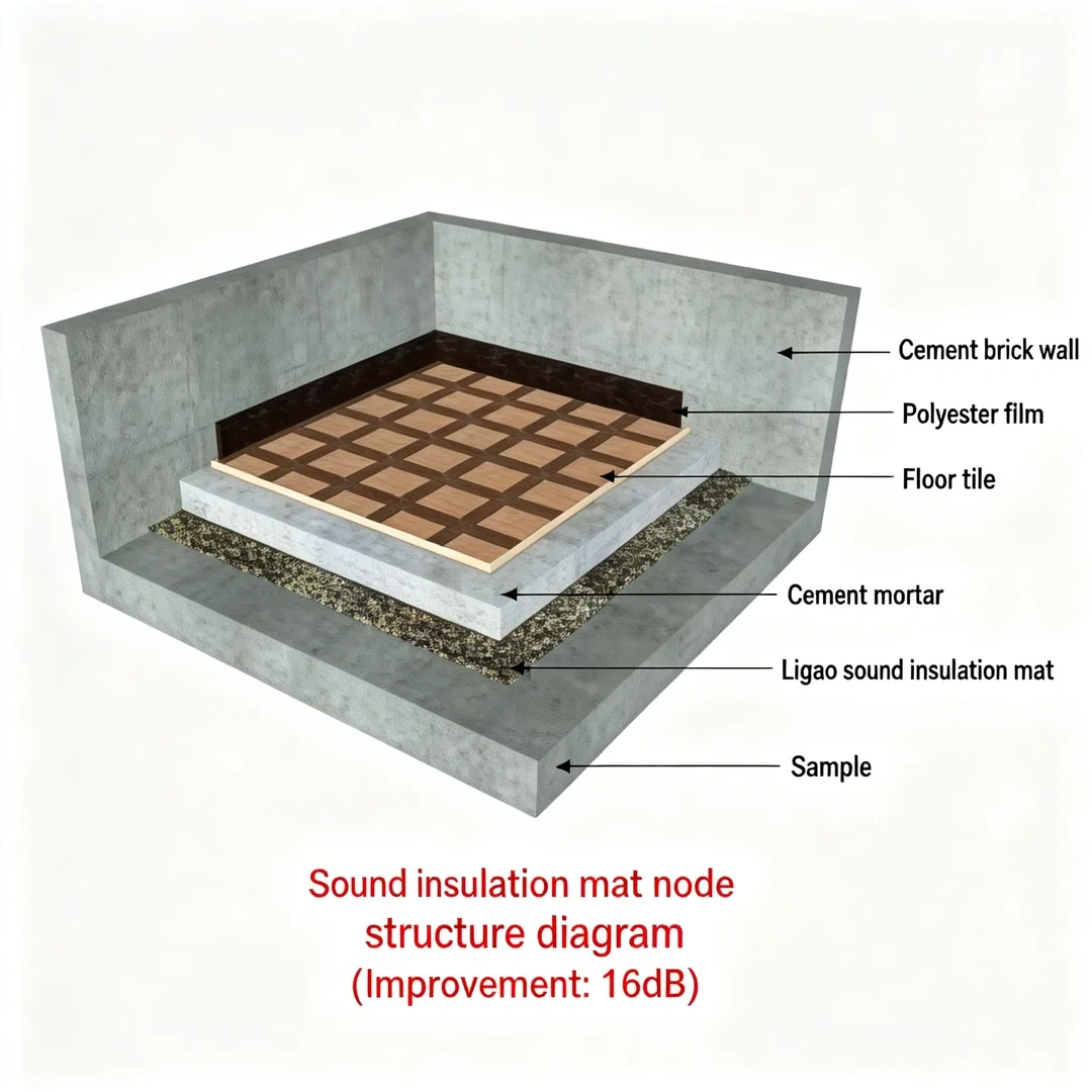 Sound insulation underlay installed beneath engineered wood flooring on concrete subfloor