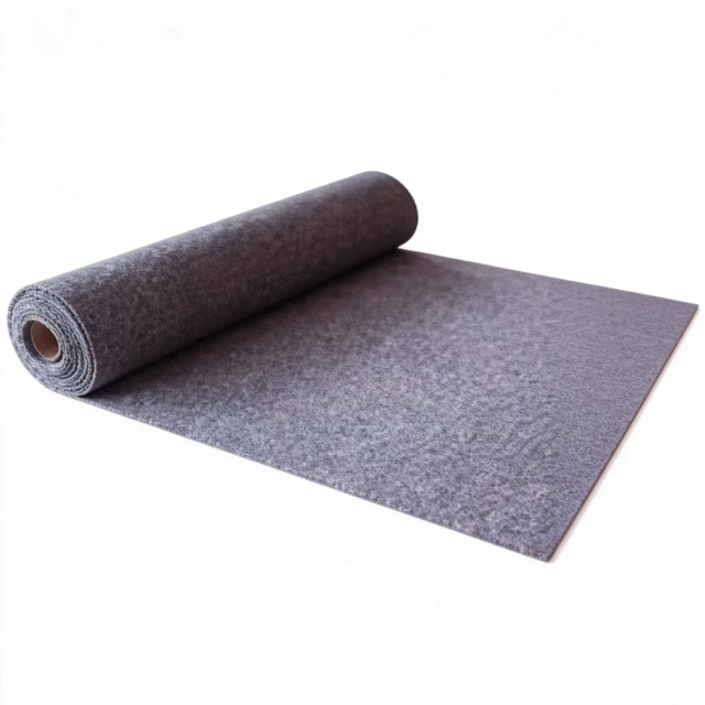Sound insulation underlay roll showing black rubber surface texture and roll width
