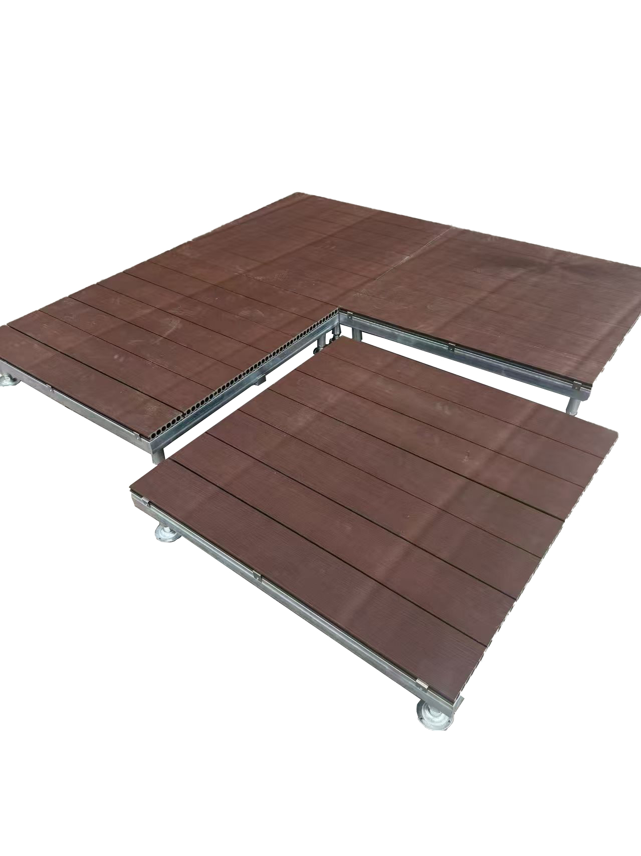 Pinus sylvestris antiseptic wood floor modular outdoor platform, full assembled view