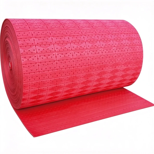 Full roll of patterned shock pad showing wavy diamond friction surface