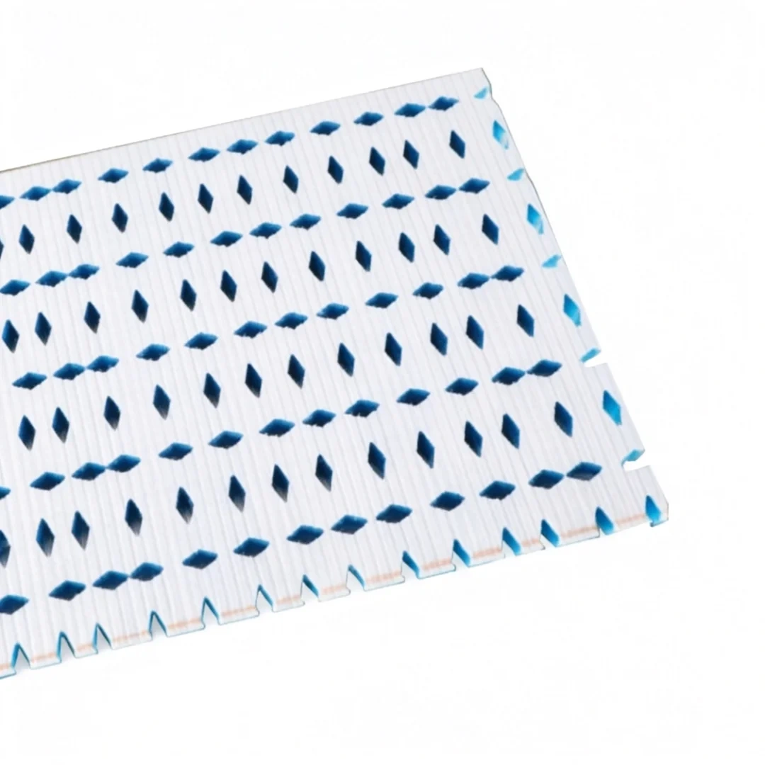 Cross-section of 3D honeycomb mesh shock pad showing vertical support filaments