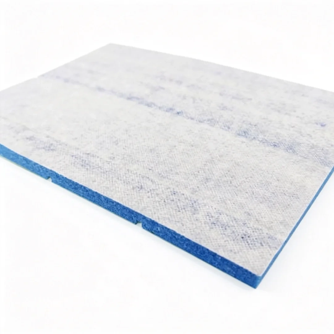 Cross-section of shock pad showing foam core and non-woven cloth surface layer