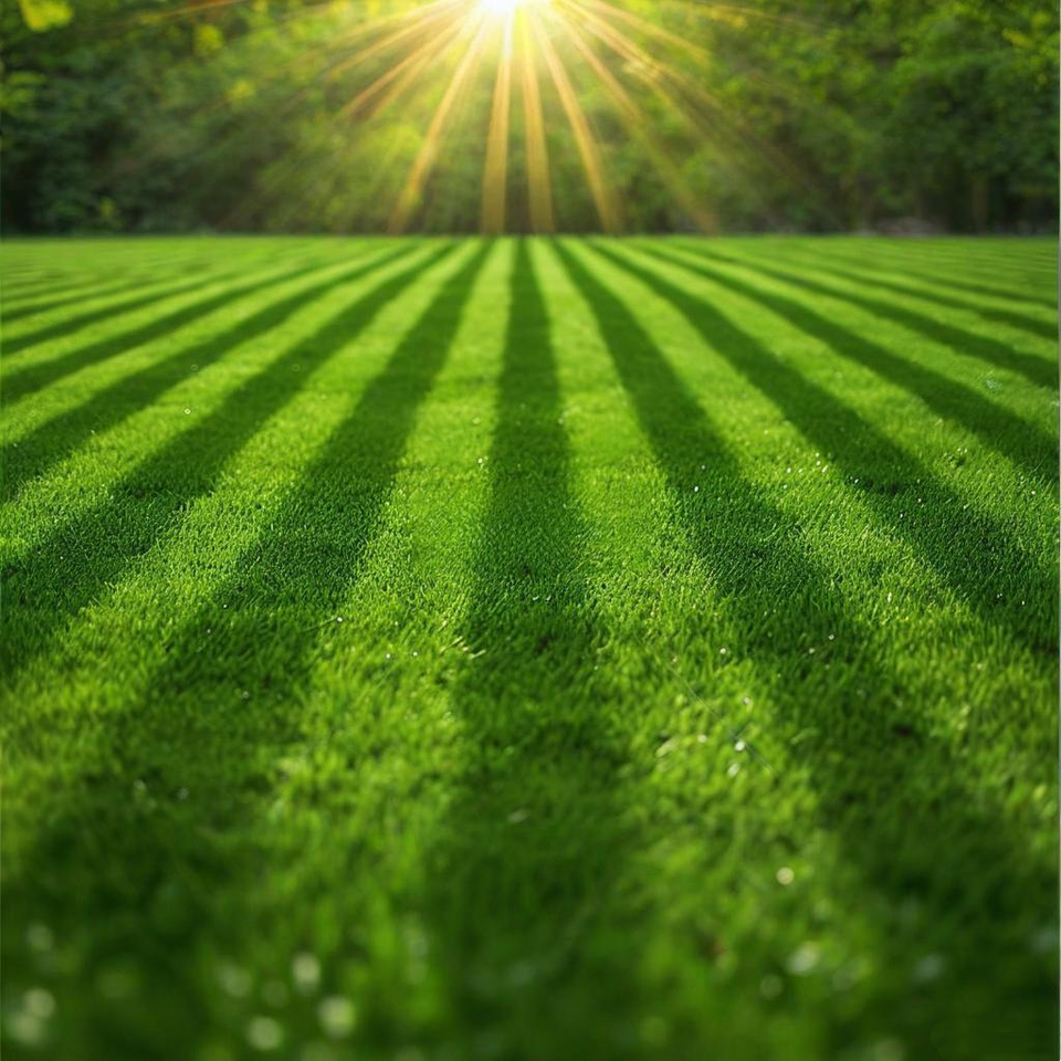 Close-up view of synthetic baseball field grass fiber surface
