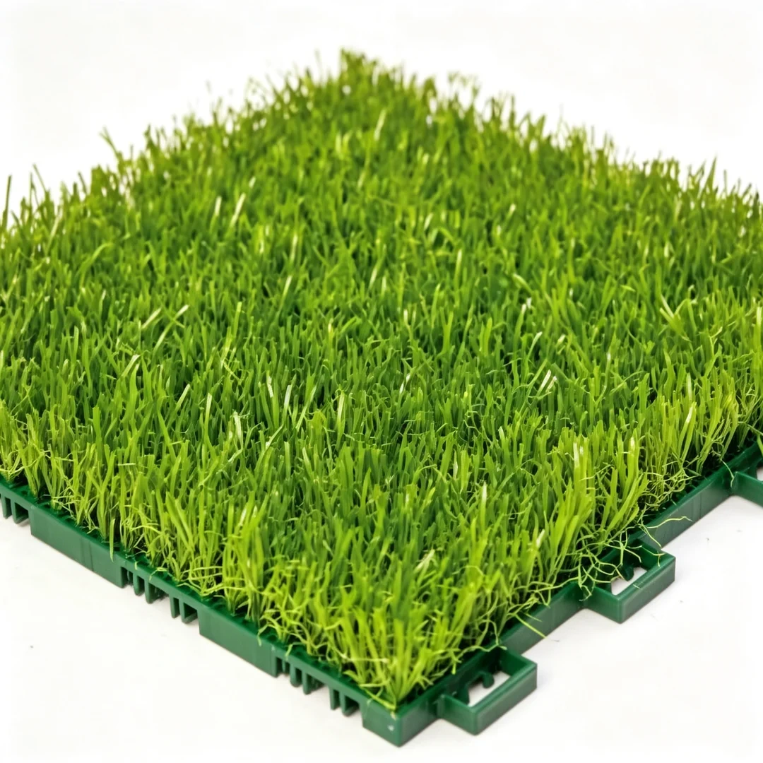 Interlock artificial turf modular flooring installation for sports and leisure areas