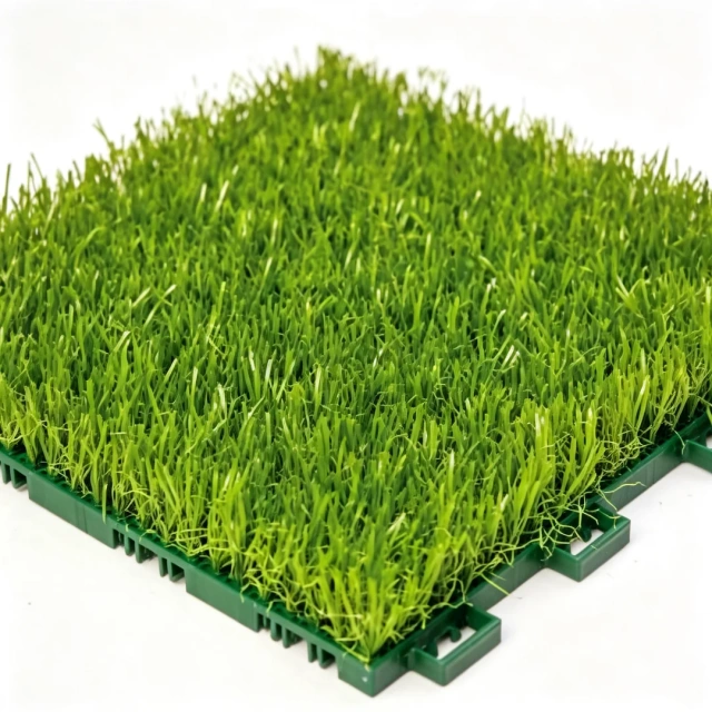 Interlock artificial turf modular flooring installation for sports and leisure areas