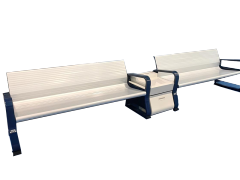 Front view of the 4160mm premium modular aluminum court rest chair system showing the full setup including two seats, table, and storage bin.