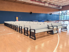 Close-up view of the dual ergonomic TP-505 player rest chairs highlighting the contour support and heavy-duty frame mounts.